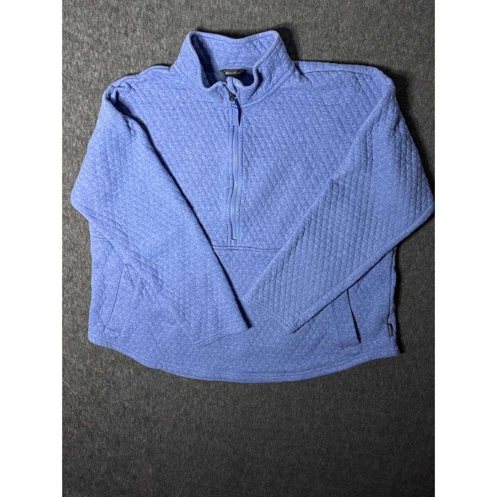 Eddie Bauer Womens XXL Blue Quilted Quarter Zip Pullover Sweatshirt Mock Neck
